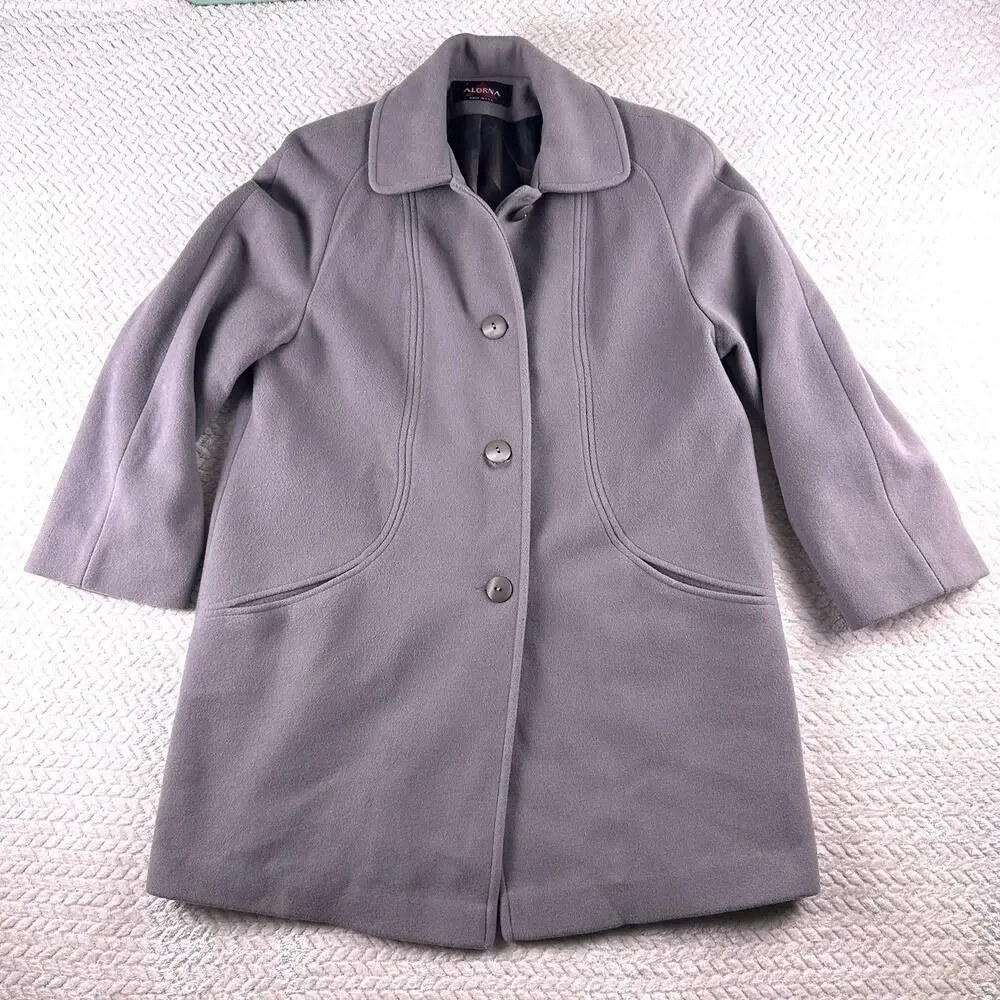 Vintage Alorna 100% Wool Coat Gray Fully Lined Size 10 Button Front &‎ Pockets